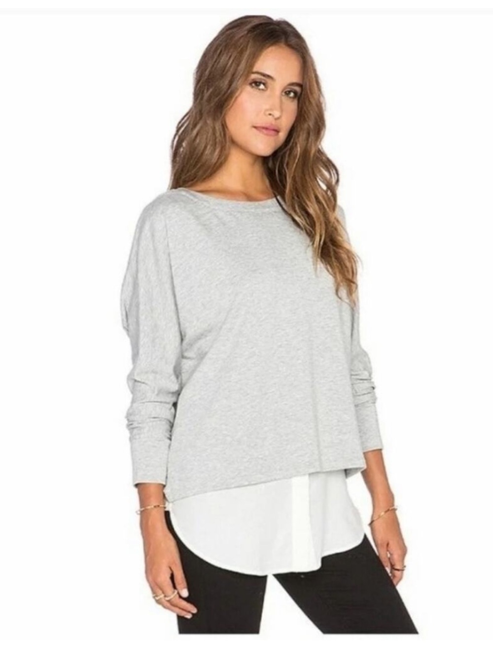 Vince Heather Gray Mixed Media Layered Shirttail Top Size M - Picture 3 of 10